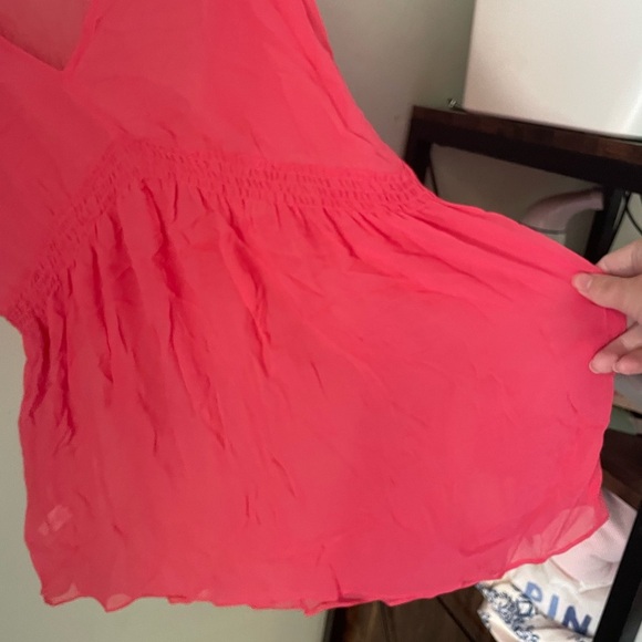 Express Y2K (2007) Vibrant Pink 100% Silk Babydoll Blouse Size Large - Picture 3 of 7